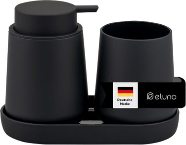 Набір аксесуарів для ванної кімнати Eluno Tesero, 3 шт. (дозатор мила, стакан, миска), чорний пластик