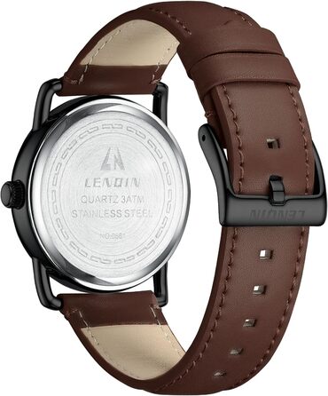 Чоловічий годинник LN LENQIN: аналоговий кварцовий годинник для чоловіків, водостійкий (30м), шкіряний ремінець, чорний/коричневий, бізнес-стиль