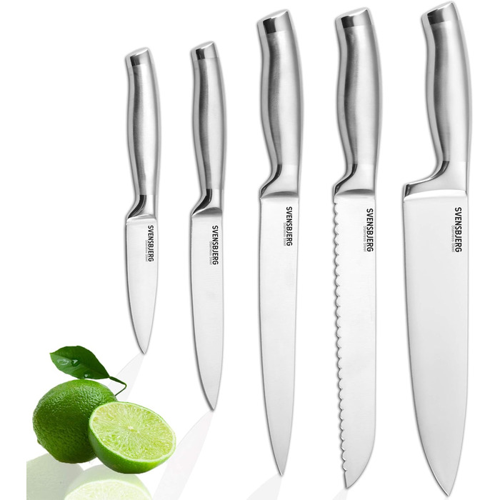 Набір кухонних ножів SVENSBJERG з підставкою: 5 професійних ножів з нержавіючої сталі, бамбукова підставка, сучасний дизайн, SB-MB101-KS101