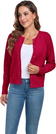 Жіночий кардиган Kesser з довгим рукавом: теплий, стильний, класичний. Ідеальний для осені та зими. Червоний колір, круглий виріз, з ґудзиками.