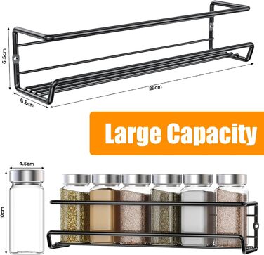 Спеція органайзер з 24 скляними баночками та етикетками, без свердління, настінний, підходить для стін та шаф, комплект з 4 шт.