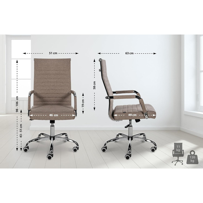 Ергономічне офісне крісло Amadora I з регулюванням висоти, поворотне на 360 градусів I з тканиною I міцне, витримує до 120 кг, колір: тауп (тканина)