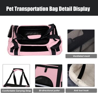 Транспортна сумка для тварин з підстилкою з флісу, рожева. Підходить для котів та собак до 10 кг.