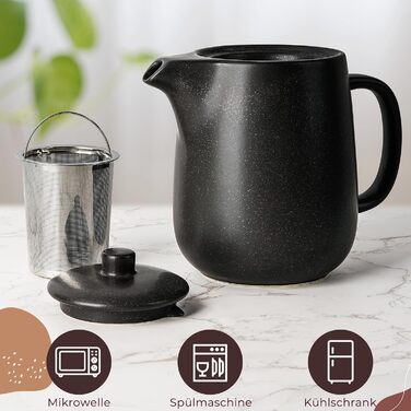 Чайник Happy Lemuro з ситечком - 1,2 л - керамічний чайник чорного кольору (антрацит)