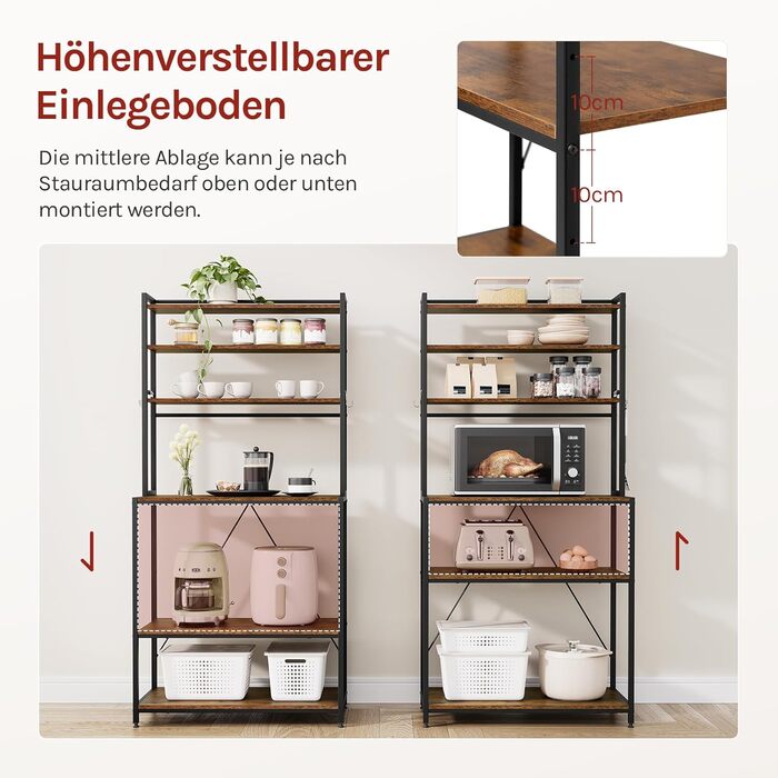 Стелаж кухонний WOLTU з 6 полицями, металевий з інженерної деревини, 60x167x40 см, коричневий+чорний