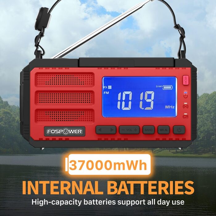 Радіоприймач FosPower NOAA/AM/FM з Power Bank 19240mAh (5200mAh) – Сонячна/USB/Ручна зарядка, SOS-сигнал, Ліхтарик, Помаранчевий (D8)