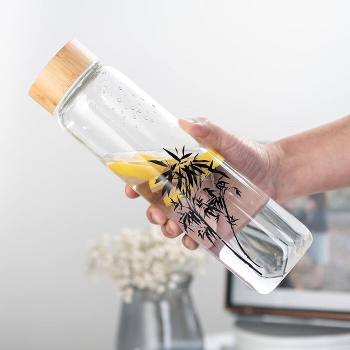 Glass Drinking Bottle 1l Glass Water Bottle with Bamboo Lid 1 Liter (1000ml) (Bamboo 1liter)