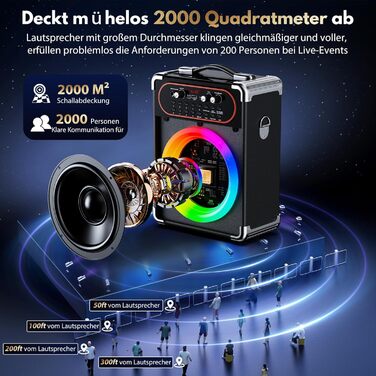 Караоке машина з 2 мікрофонами, портативна Bluetooth колонка з LED-підсвічуванням, Party Box, підтримує USB/TF-картку/AUX/FM, чорний S-68