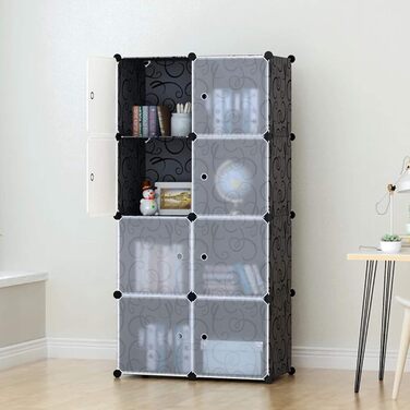 DIY Shoe Cabinet Shoe Shelf, Shelf System Shoe Storage Shelves for Clothes, Shoes, Toys, and Books 111cm x 37cm x 147cm (Black with Door) (8 Boxes)