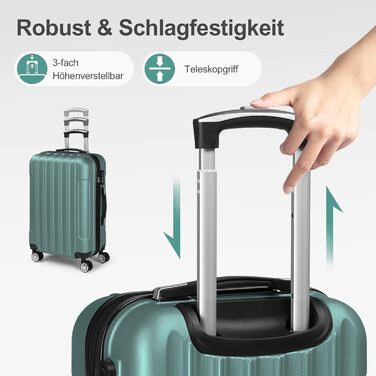Набір валіз LEADZM 4 шт. з ABS, для подорожей, з телескопічною ручкою, ручна поклажа (Турквіс, смугастий)