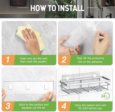 Дзеркальна поличка для душу Uamector без свердління - 2 шт. (сірий, прямокутна)