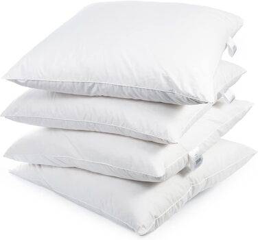 H&F Heimtextilien 4-Piece Set | Premium Quality | Pillowcases 80x80 cm | Filling: 1300 grams of feathers, goose feathers | 100% Natural Pillow | Cover: 100% Cotton | Feather Pillow 80 x 80 cm | Oeko-TEX Certified 1300.0 grams 4