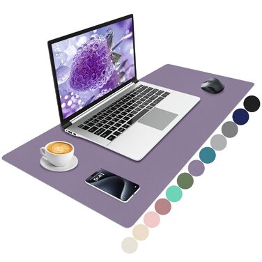 Килимок для столу Niviy з екошкіри XXL, 80x40 см, антиковзаючий, водонепроникний, для офісу, дому та ноутбука, м'яка підкладка з алькантари (лавандовий)