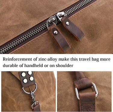 Travel Bag Men's Leather Waterproof Canvas Weekender Bag Large Capacity Travel Bag Unisex Vintage Carry-on Bag