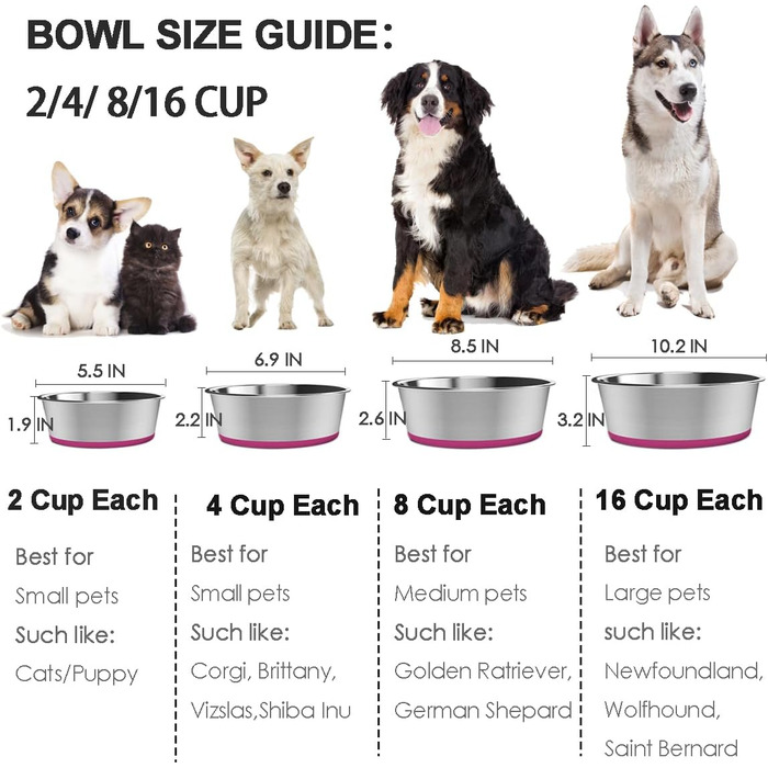 WEDAWN Миски для собак з нержавіючої сталі, 2 шт., з неслизьким гумовим дном, 18 см (950 мл)