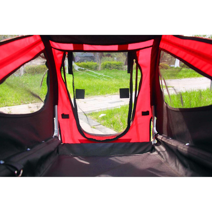 Причіп для собак Wiltec 220x700x78 см з безпечною муфтою, причіп для вантажів з москітною сіткою та захистом від дощу, чорний/червоний