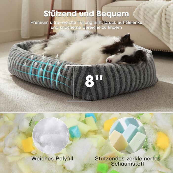 Лежанка для собак середнього розміру, лежанка для собак знімний чохол, з високими бортиками, кошик для собак з антиковзким покриттям з м'якої вовни кролика, 64 x 54 x 48 см (XL 91 x 69 x 20 см, сірий)