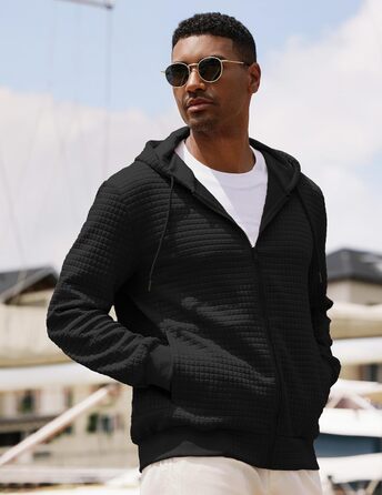 Світшот JMIERR для чоловіків з капюшоном, з довгим рукавом, вафельний візерунок, чорний, XXL