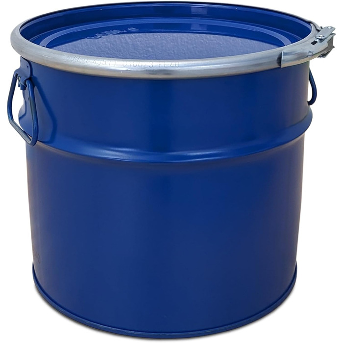 Steel bucket with lid, metal container, sheet metal bucket | 2 side handles | Suitable for cyclone dust extraction | Stable when filled, stackable (20 liters)