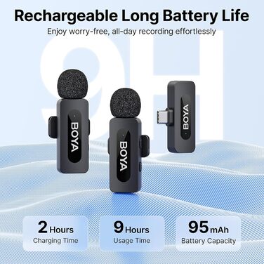BOYA BY-V20 Бездротовий мікрофон-петличка для смартфона, iPhone, Android, USB-C, 48 КГц/16 біт, 9 годин роботи, шумозаглушення