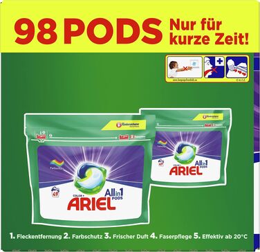 Капсули для прання Ariel All-in-1 для кольорових речей, 98 завантажень