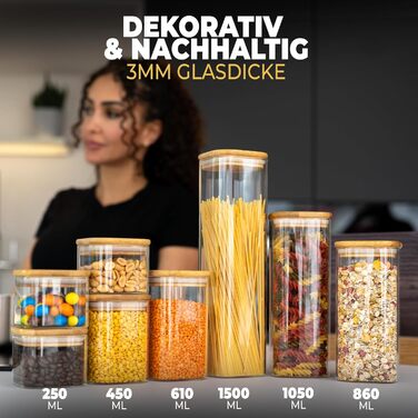 Скляні банки для зберігання з кришкою, кутові, набір 8 шт., об'єм 5,2 л, посилене скло, герметичні контейнери для продуктів, кухонні органайзери