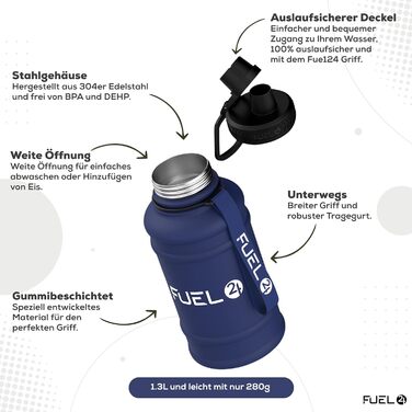 Extra Stark Stainless Steel Metal Water Bottle 1.3L & 2.2L - Leak-Proof & BPA-Free Stainless Steel Water Bottle - Robust Water Bottle Gym, Sports Water Jug Stainless Steel Bottle For Adults (1300 ml, Blue)