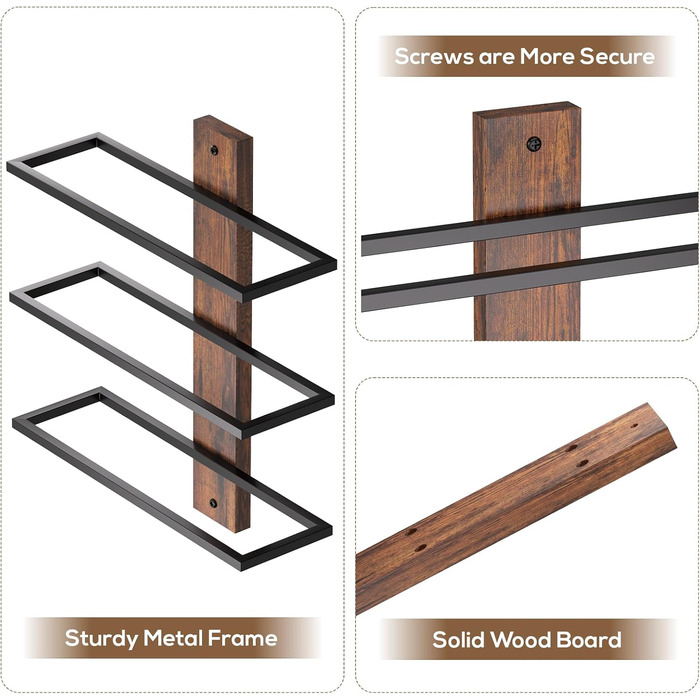 Настінна полиця для вина B4Life на 3 пляшки - чорний колір, 42.5 x 25.2 x 19.1 см