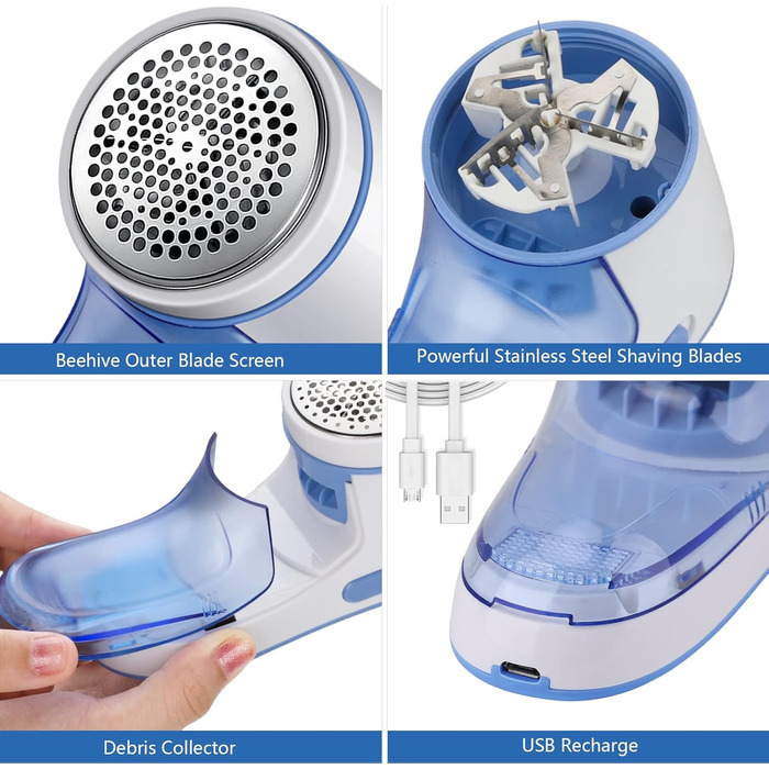 Електричний видалення ворсу для одягу, з USB-кабелем, змінна насадка, для пуловерів та вовни (зелений)