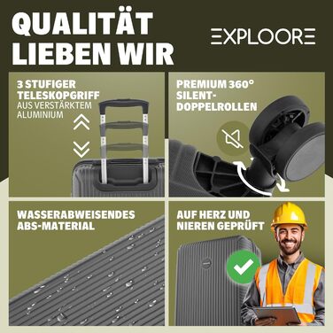 Чемодан ручної об'єм 55x40x20 см з телескопічною ручкою, ABS, з TSA-замком, чорний