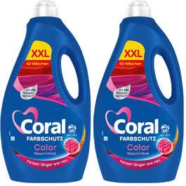 Рідкий пральний засіб для кольорових речей Coral Optimal Color XXL з формулою захисту кольору, 60 прань (набір 2 шт)