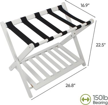 Fully assembled bamboo luggage rack with 5 straps, 2-tier foldable suitcase stand, wide wooden luggage rack, foldable luggage shelves, ideal for guest rooms, bedrooms, hotels, (100% solid bamboo)