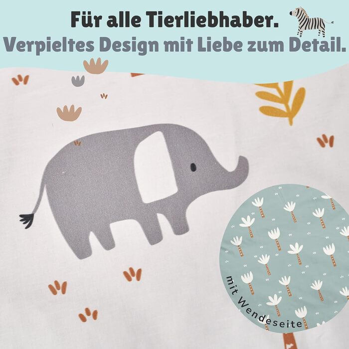 Дитяча постільна білизна комплект (2-частини) з 100% бавовни Oeko-Tex - ковдра 100x135 см та подушка 40x60 см з блискавкою. Дитяча постіль, дихаюча, регулює температуру, Сафарі з тваринами