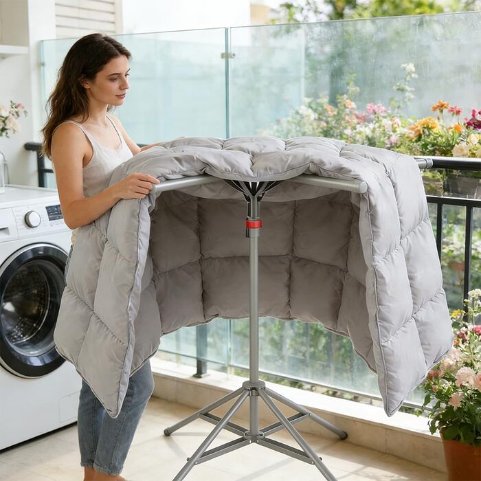 Сушарка для білизни Standtrockner Hoch Klappbar - розкладний тримач для одягу з 6 крилами, регульована висота 120-170 см, з вуглецевої сталі, сірий