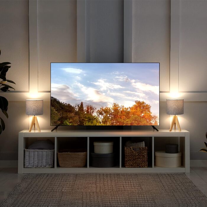 Торшер EDISHINE (2 шт.) з дерева, LED, бежевий абажур з льону, патрон E27, з лампою, вінтажний, для спальні, вітальні, подарунок (сірий)