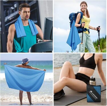 Рушник з мікрофібри Flintronic, 200x100 см, великий пляжний рушник, швидковисихаючий, спортивний, для подорожей, на пляж, до сауни (Небесно-блакитний, (180*90 см)*1 + (80*40 см)*2)