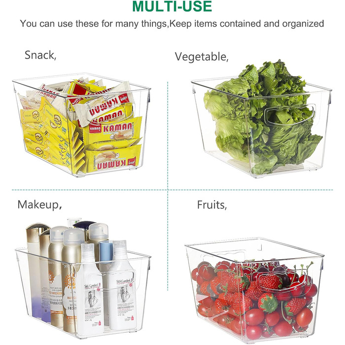 Refrigerator Organizer Drawer Set with Handle, 3-Piece Stackable Kitchen Storage Boxes with Pull-Out Drawer & Lid for Vegetables, Berries, Meat | PET Plastic Food Storage Containers (Clear Medium 8 Pcs)