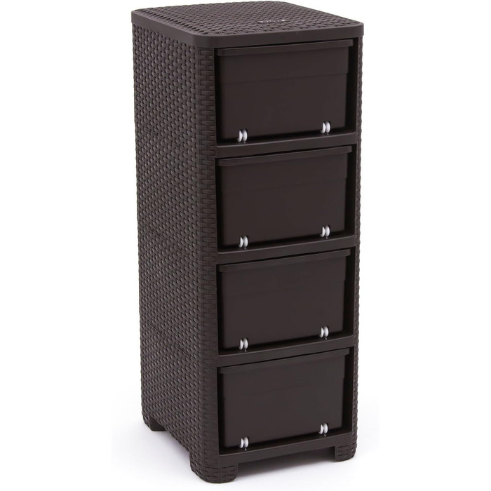 CURVER комод з 4 шухлядами STYLE, темно-коричневий, плетений, пластик, 33x38x79 см