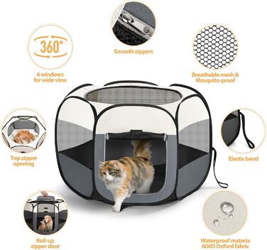 Клітка-забіг для цуценят та собак, розкладний вольєр для собак, котів та дрібних тварин, вольєр для тварин, клітка-забіг, водовідштовхуюче полотно Oxford з сумкою для перенесення для внутрішнього та зовнішнього використання, кемпінгу (Білий, M(85x85x58cm)