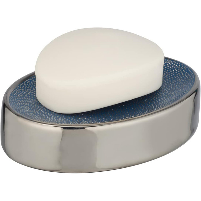 Підставка для мила WENKO Nuria, керамічна мильниця срібно-блакитного кольору, 12 x 3 x 8 см