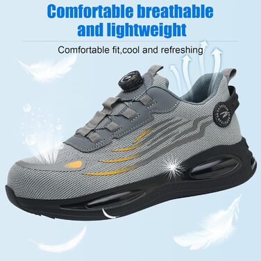 Робочі черевики з металевим носком для чоловіків та жінок, сірі, розмір 43 EU, дихаючі, з поворотним затвором, захисне взуття