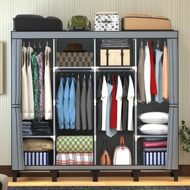 LOEFME Wardrobe 170 * 175 * 45cm, Fabric Wardrobe for Bedroom, Fabric Clothes Closet, Fabric Wardrobe with 2 Hanging Rails