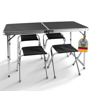 Складаний кемпінговий стіл з алюмінієвою рамою та стільницею МДФ 120x60x70 см + 4 стільці - для пікніка, дачі, відпочинку на природі