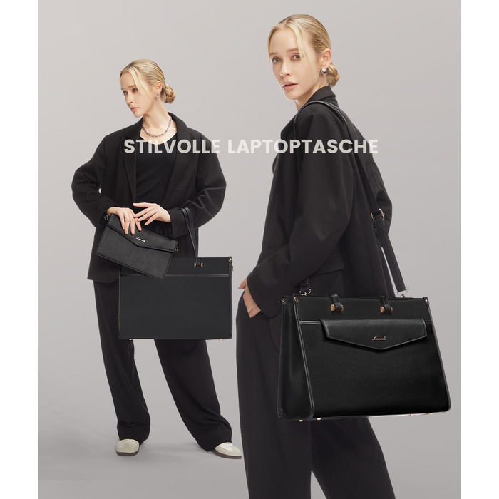 Сумка для ноутбука LOVEVOOK жіноча водонепроникна, сумка для роботи та навчання, бізнес-портфель, 17.3 дюйми, чорний/бежевий/коричневий