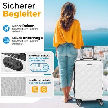 Набір валіз KESSER® 4 шт. | ABS валізи з кодовим замком, ваговою валізою та органайзером для подорожей | Ручна та велика валіза для бізнесу та подорожей, 360° обертання (Білий сніг)