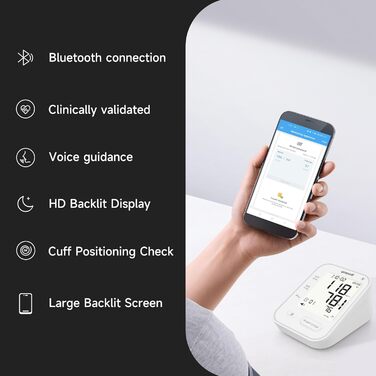 Тонометр Yuwell Intelligentes Oberarm з Bluetooth | Манжета 22-45 см, голосове повідомлення, підсвічування дисплея, акумулятор, додаток для iOS & Android (YE650AR)