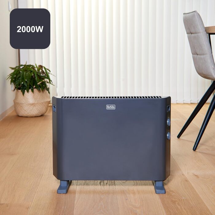 Електрична керамічна стінова панель Black+Decker BXWSH2000E для ванної кімнати з цифровим термостатом, програмуванням, пультом ДУ та LED-дисплеєм (2000W)