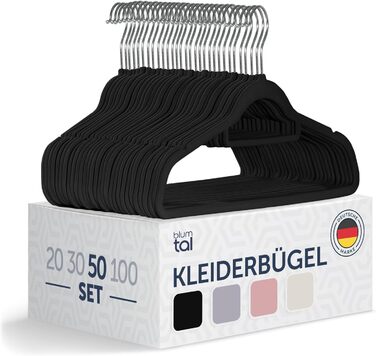 Blumtal Clothes Hangers 50 Pieces - Velvet Clothes Hangers 360° Swivel and Load-Bearing - Space-Saving and Non-Slip Clothes Hangers - Black Clothes Hangers with Velvet Cover - Velvet Hangers - Black Velvet Clothes Hangers