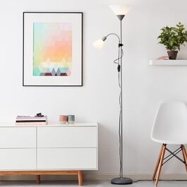 LED-стельовий світильник Lightbox з теплим білим світлом та вимикачем-плечем | Висота 1,8м | Стильна підлогова лампа | Лампочки в комплекті та замінні | 806 lm та 400 lm | Метал/Пластик, Кольори: Хром/Сірий/Білий