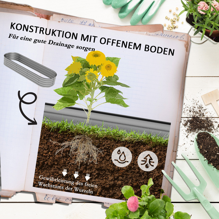 Outsunny Metal Raised Garden Bed Planter Box 150 x 62 x 30 cm Vegetable Bed DIY Flower Box with Open Bottom for Garden Balcony Herb Garden Silver